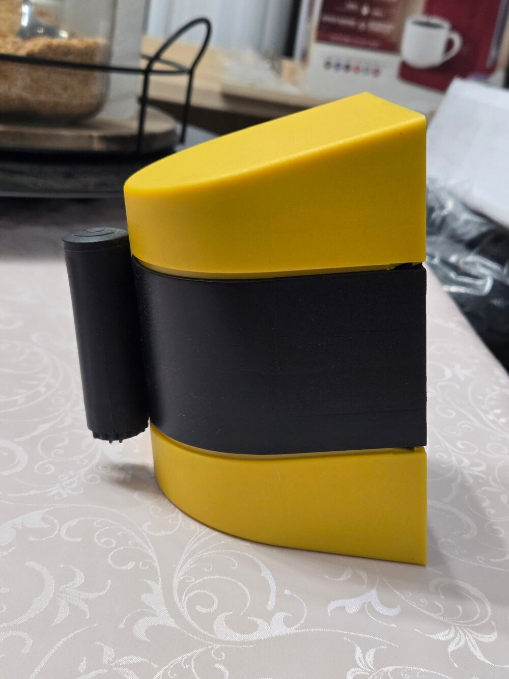Wall Mounted Retractable Safety Barrier Belt Yellow Black Crowd Control NEW